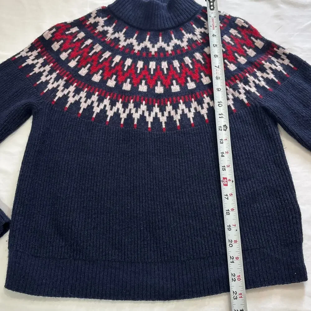 J.Crew Womens Small Fair Isle Nordic Wool Blend Ski Sweater Navy Cozy Pullover